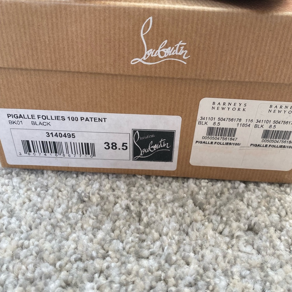 Louboutin Pigalle Follies - Black Patent Pumps 38.5 - Picture 6 of 10